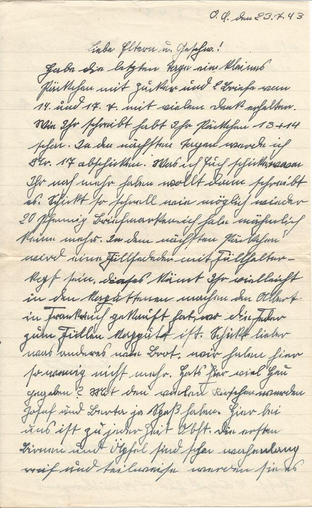 Brief vom 23. Juli 1943