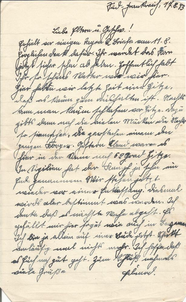 Brief vom 17. August 1943