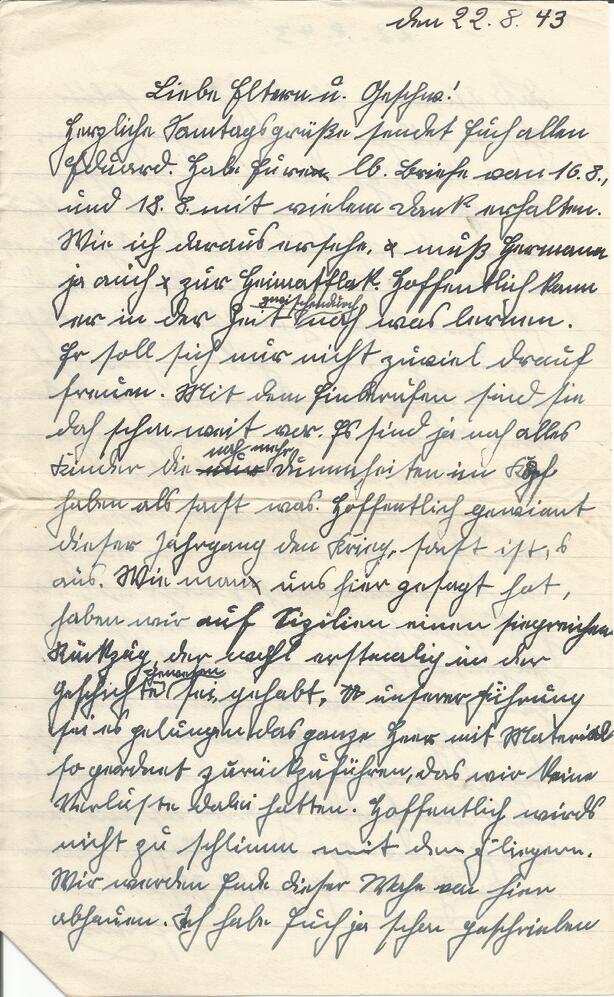 Brief vom 22. August 1943