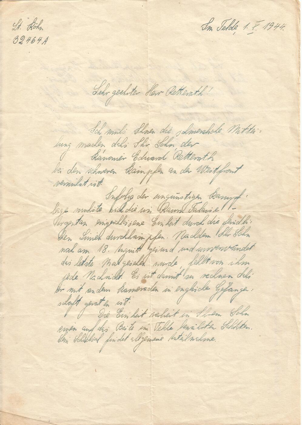 Brief vom 1. Oktober 1944