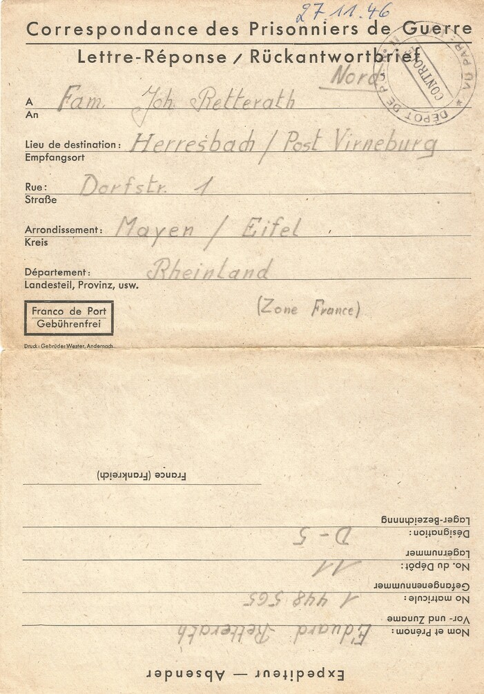 Brief vom 27. November 1946