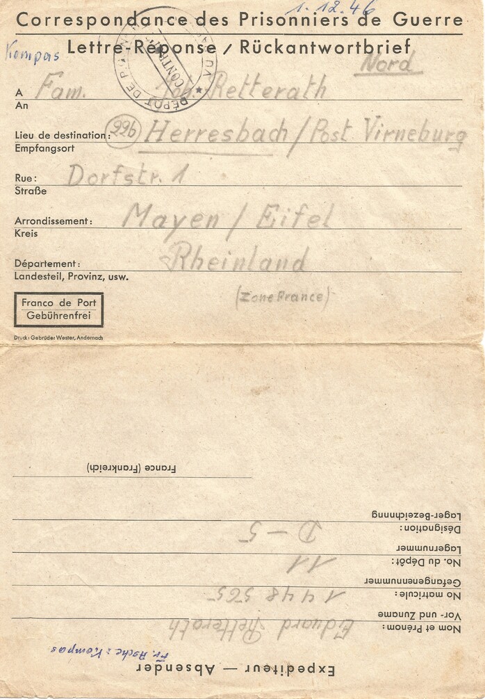 Brief vom 1. Dezember 1946