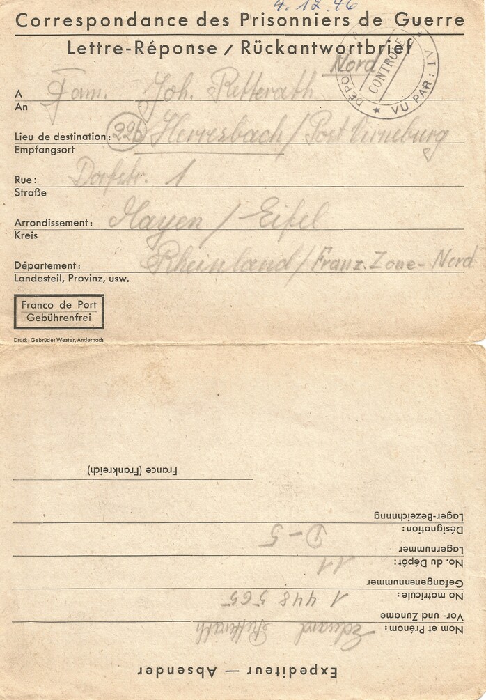 Brief vom 4. Dezember 1946