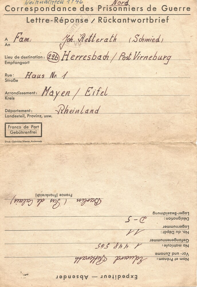 Brief vom 24. Dezember 1946