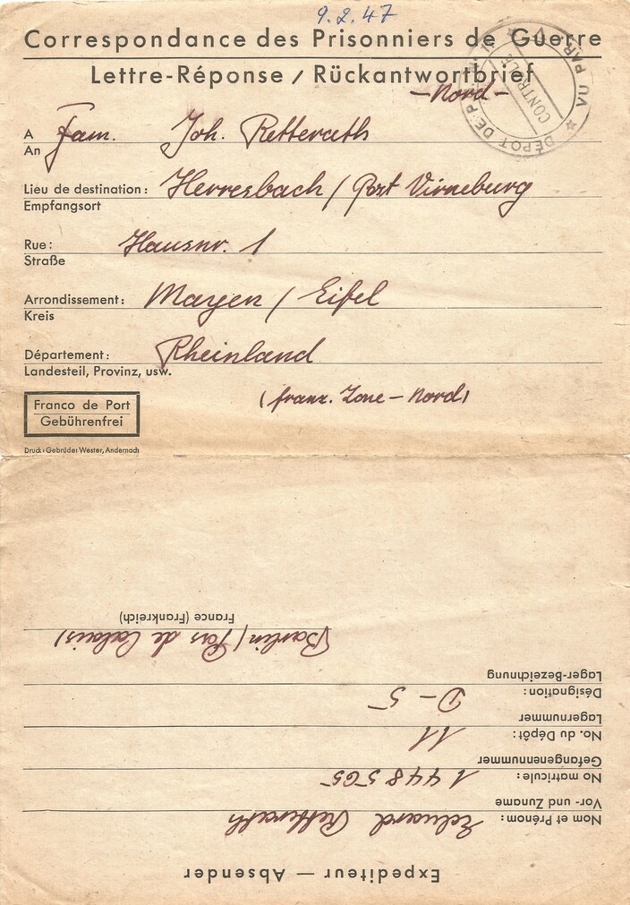 Brief vom 9. Februar 1947