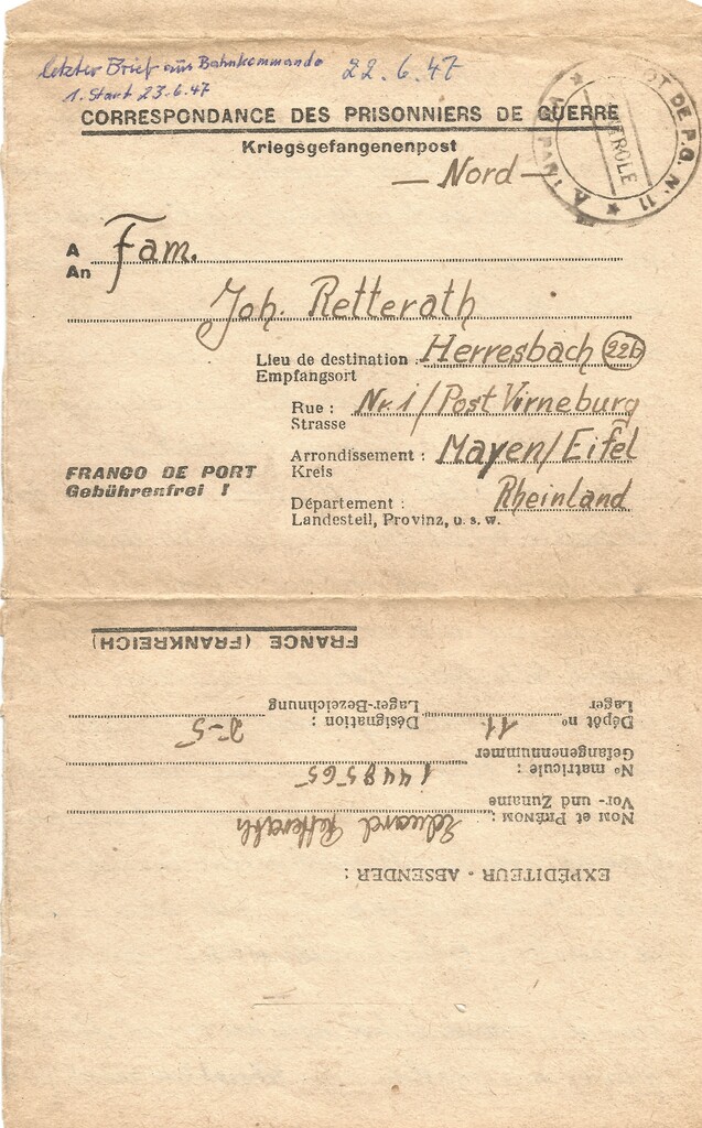 Brief vom 22. Juni 1947