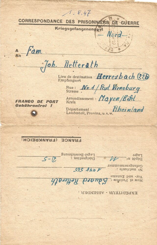 Brief vom 1. August 1947
